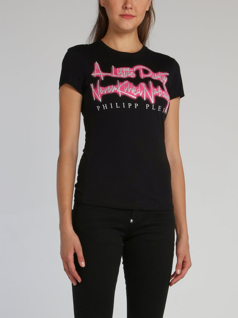 Black Studded Neon Statement T-Shirt