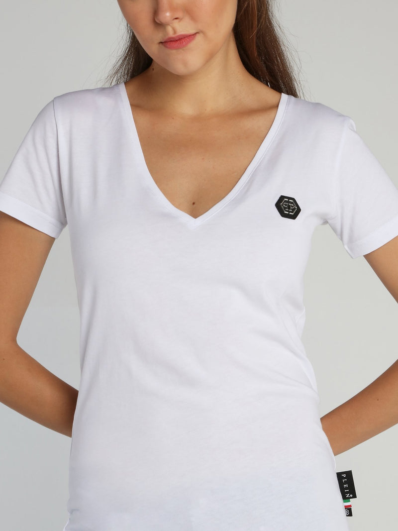 White Rear Crystal Logo V-Neck T-Shirt