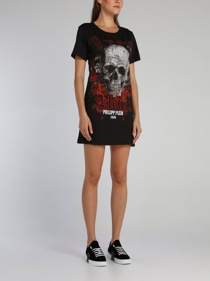 Black Studded Skull T-Shirt Dress