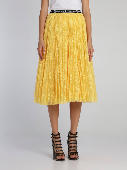 Yellow Accordion Tulle Midi Skirt