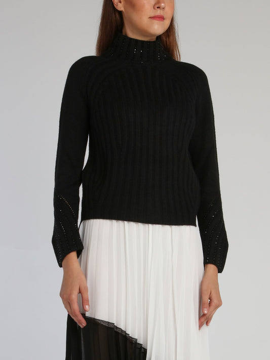 Black Studded Turtleneck Sweater