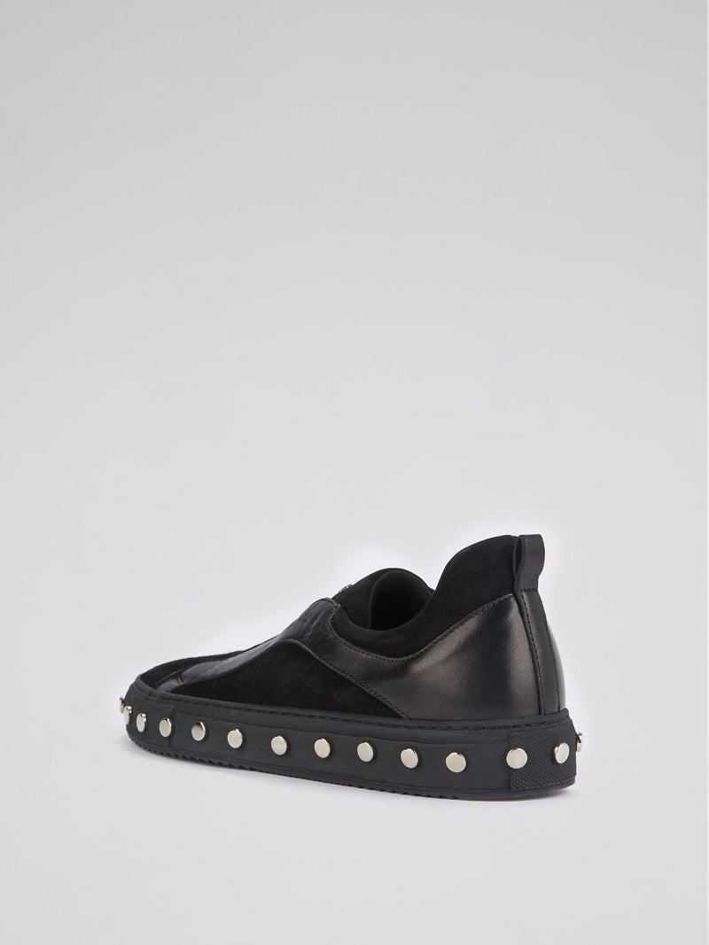 Black Studded Sole Slip On Sneakers