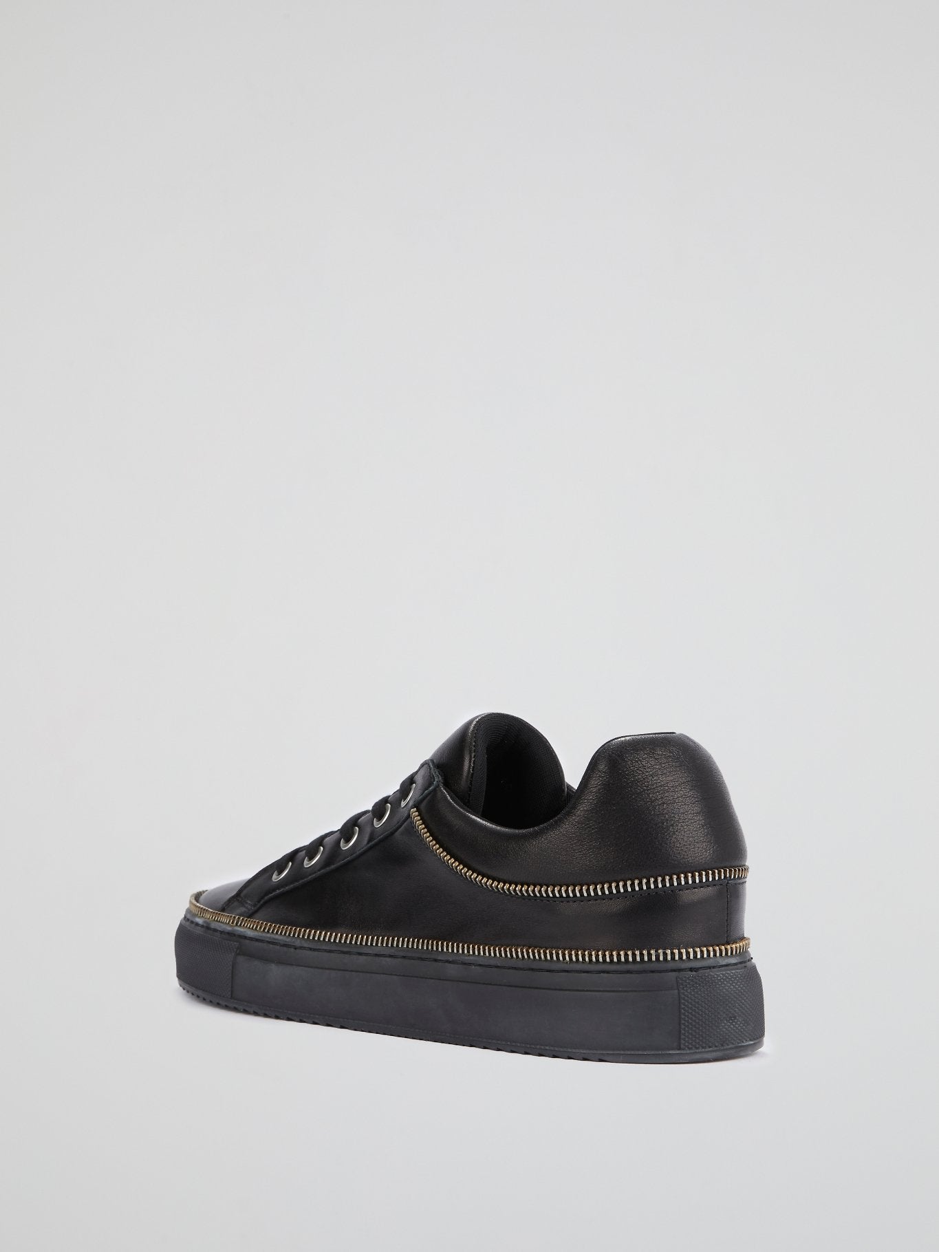 Black Zip Detail Leather Sneakers
