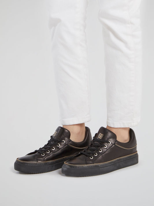 Black Zip Detail Leather Sneakers