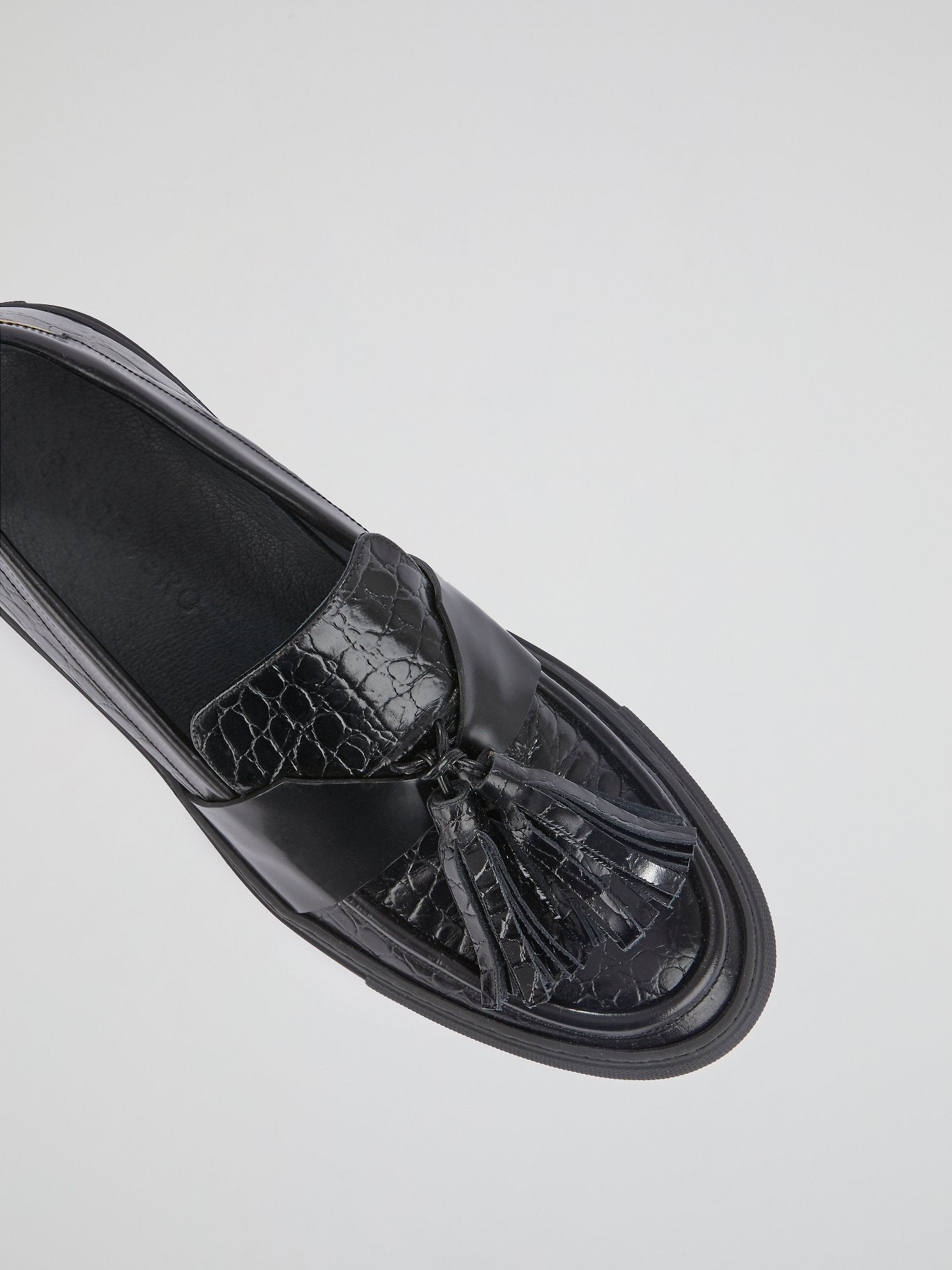 Black Crocodile Effect Tassel Loafers