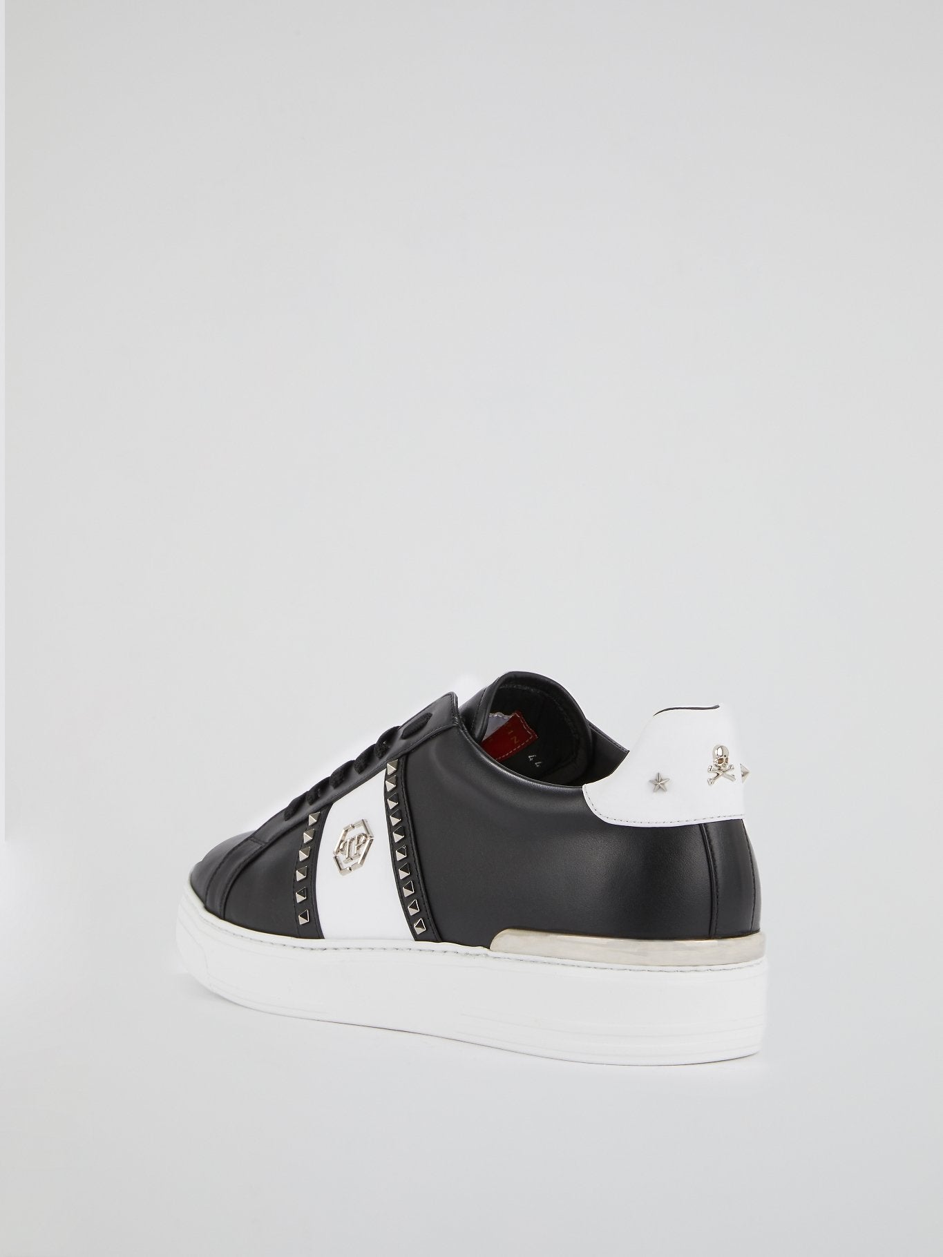 Black Contrast Studded Leather Sneakers