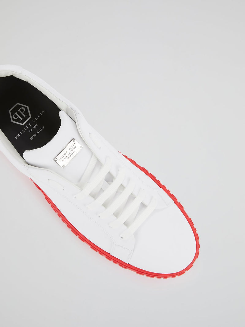White Contrast Logo Sole Leather Sneakers