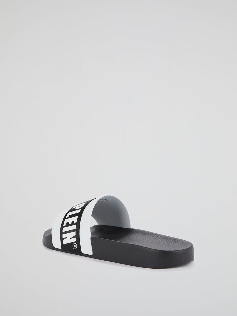 Black Contrast Logo Slide Sandals