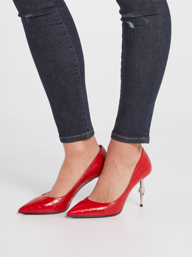 Red Skull Leather Pumps