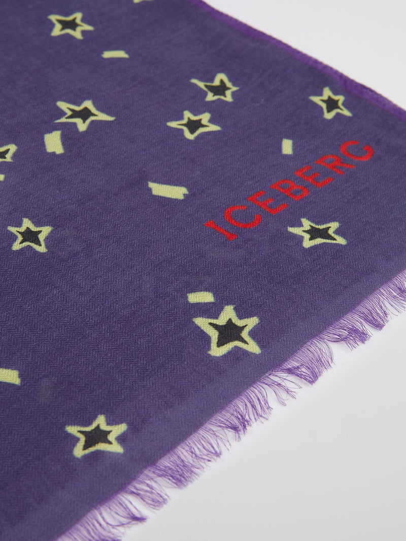 Purple Star Print Frayed Scarf
