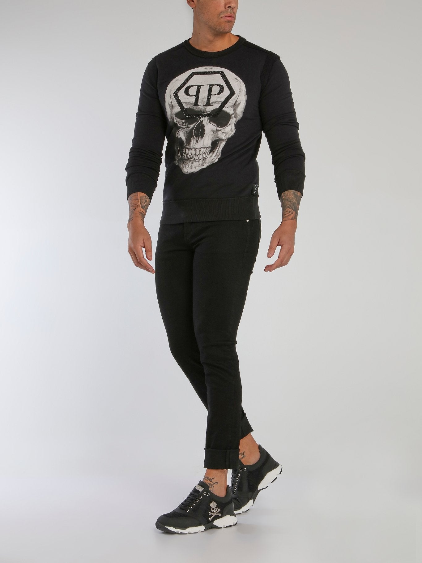 Black Reflective Monogram Skull Sweatshirt