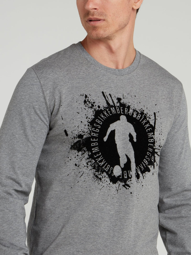 Grey Sport Logo Long Sleeve T-Shirt