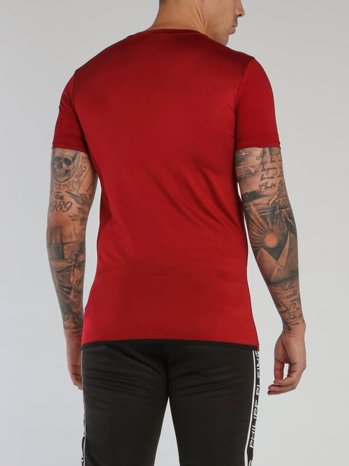 Red Embossed Logo Crewneck T-Shirt