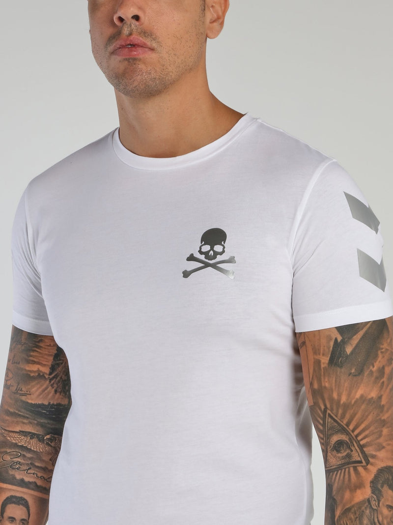 White Foil Print Monogram Skull T-Shirt