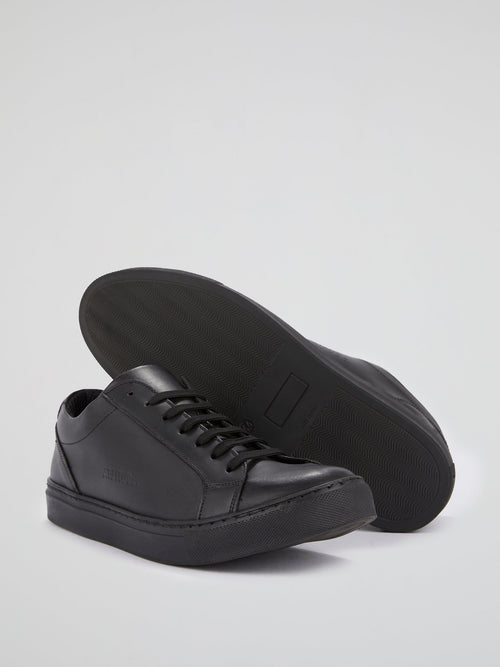 Black Logo Leather Trainers