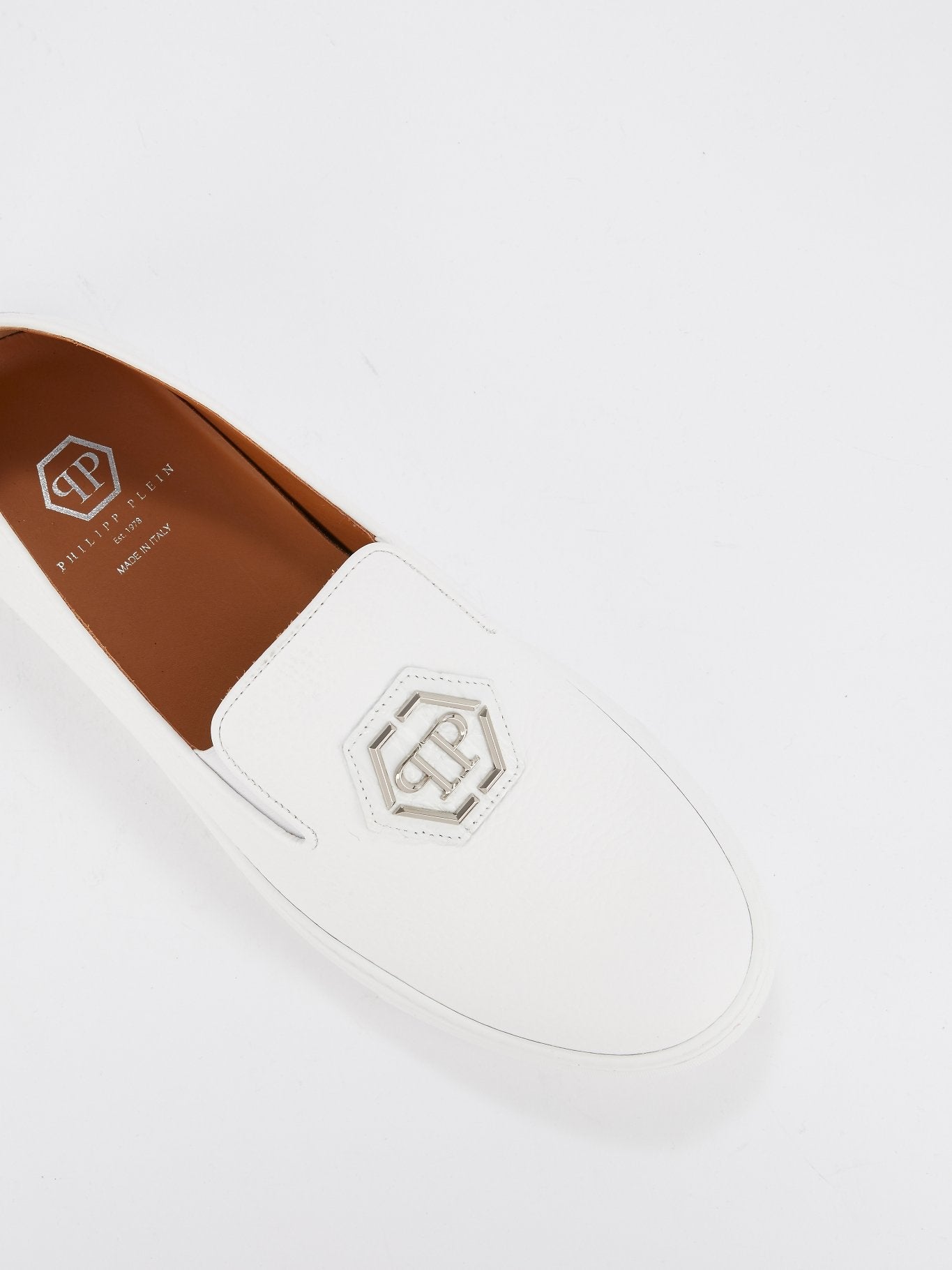 White Monogram Patched Slip On Trainers