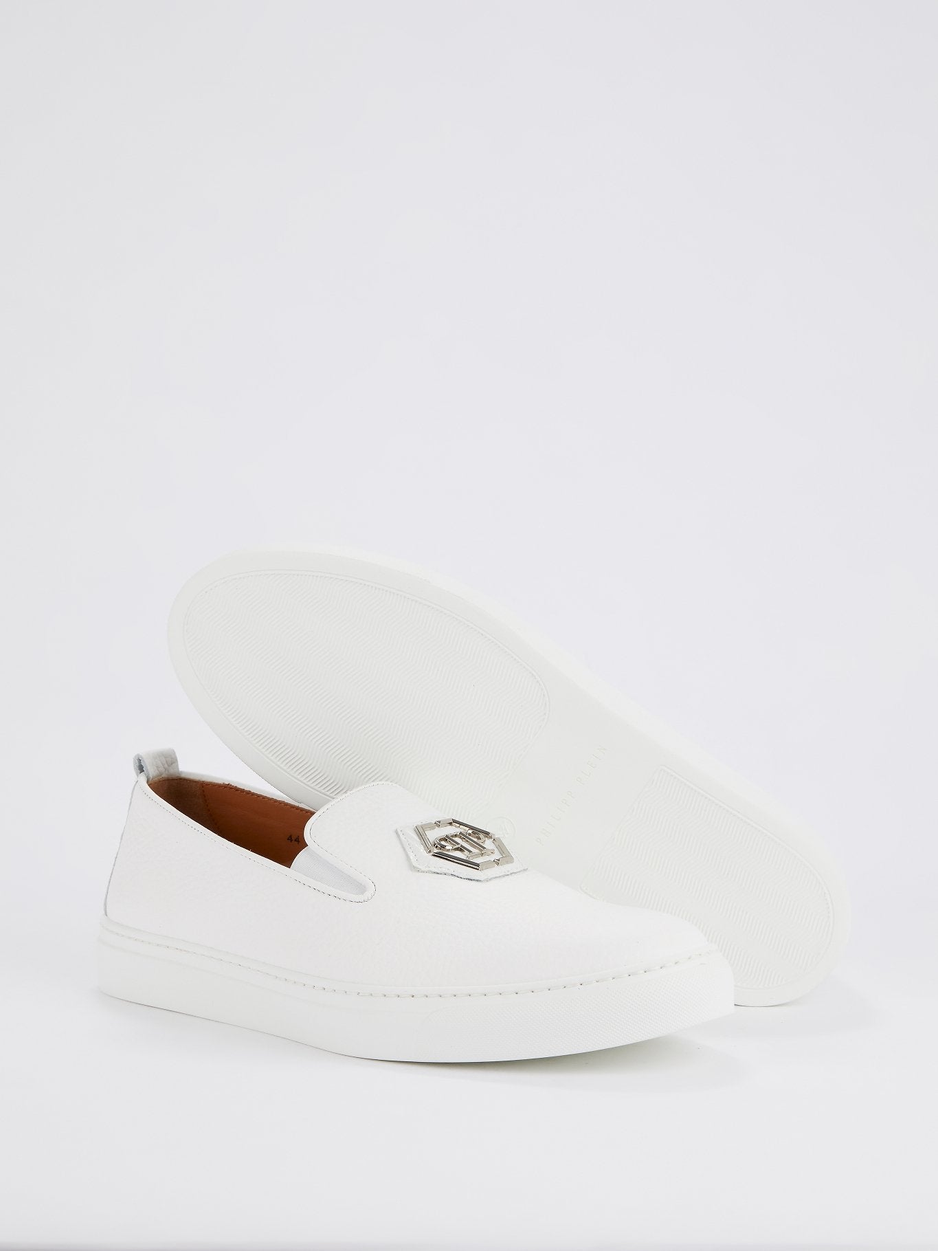 White Monogram Patched Slip On Trainers