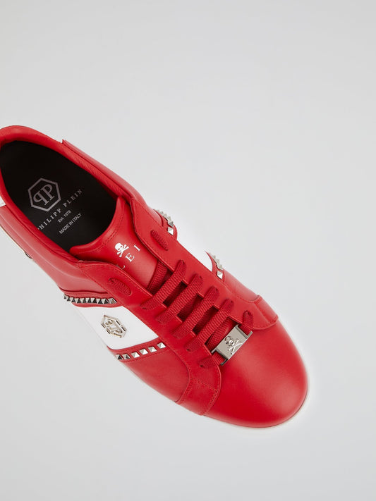 Red Colour Block Studded Sneakers