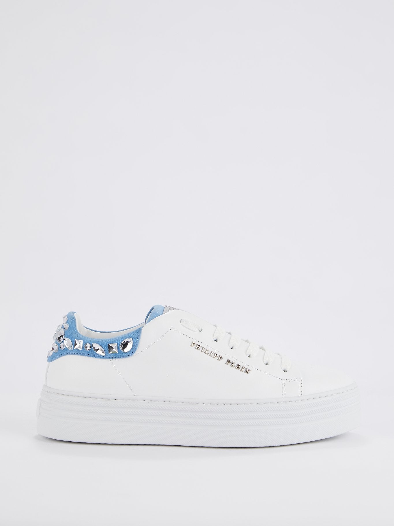 White Crystal Studded Platform Trainers