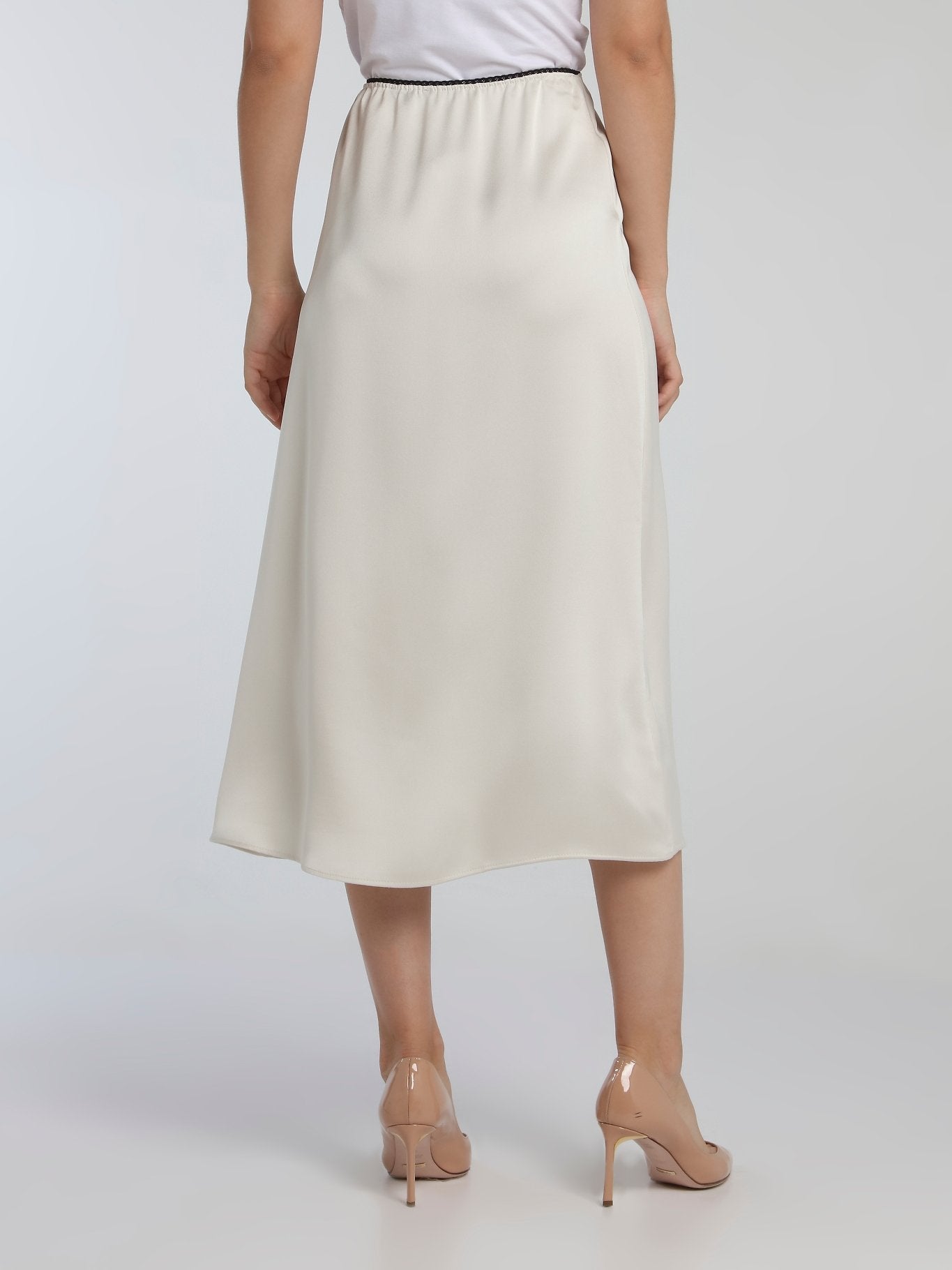 White High-Waist Column Midi Skirt