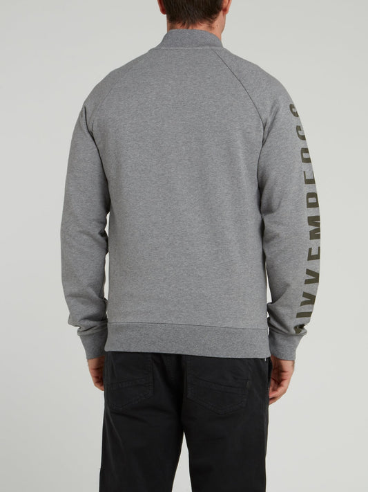 Grey Logo Sleeve Knitted Jacket