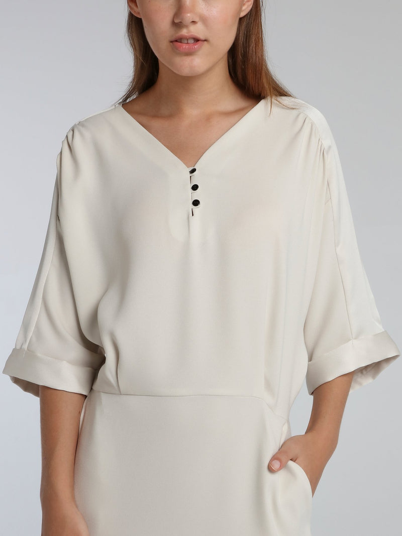 Vampas White Three-Quarter Sleeve Dress