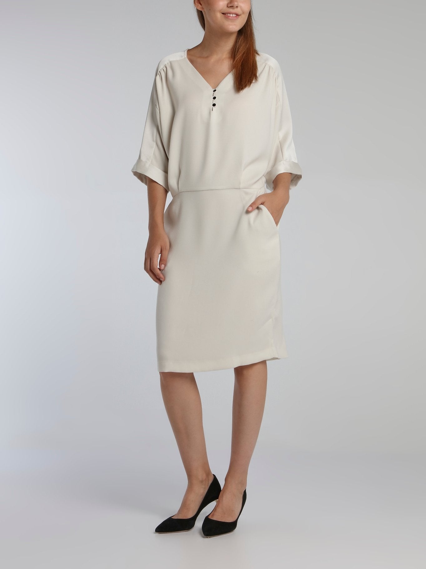 Vampas White Three-Quarter Sleeve Dress