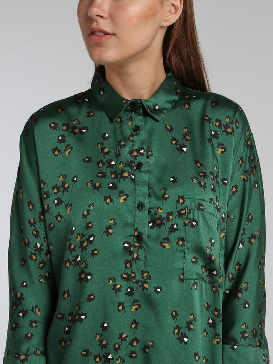 Vora Green Printed Shirt Dress