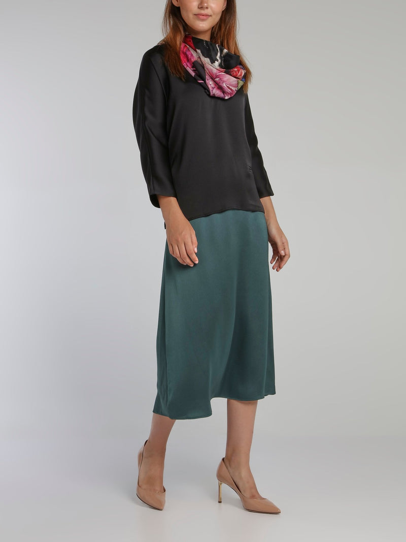 Teal High-Waist Column Midi Skirt