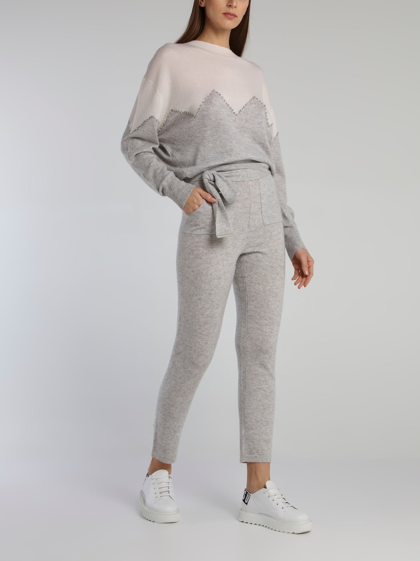 Babo Grey Tie Front Knit Pants