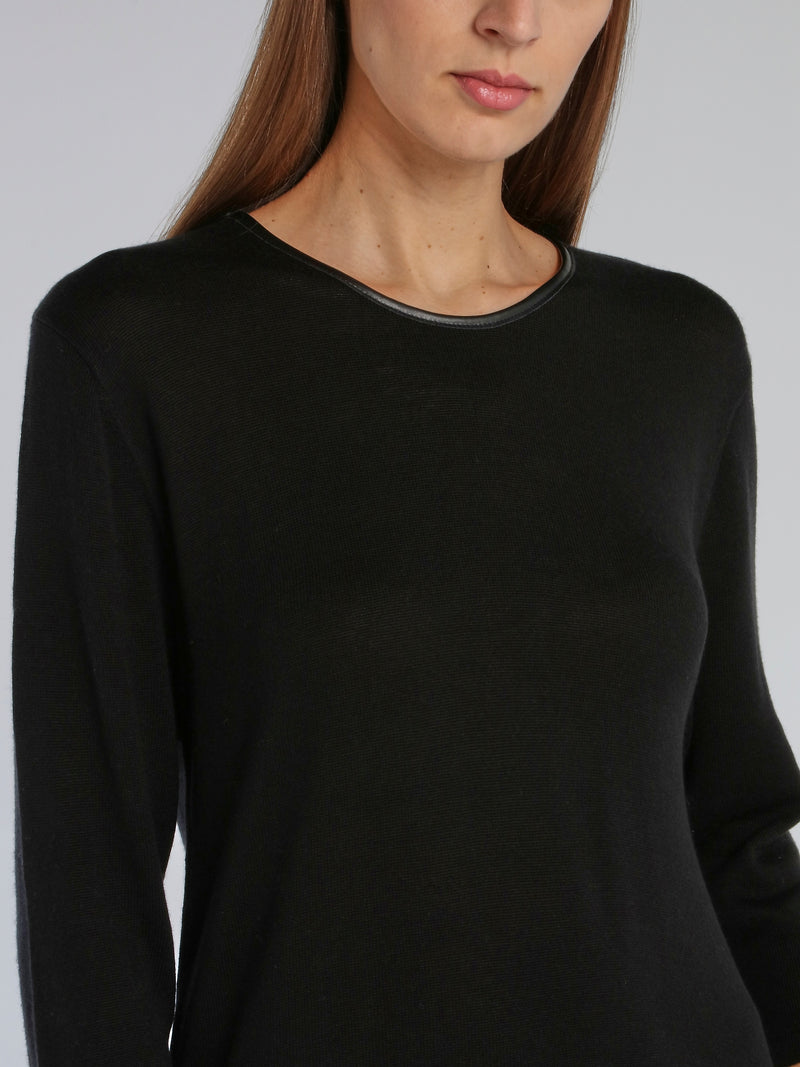 Black Leather Panel Pullover