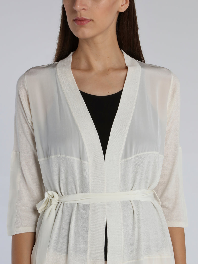 White Tie Front Knit Cardigan