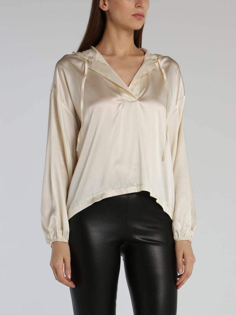 White Hooded Silk Top