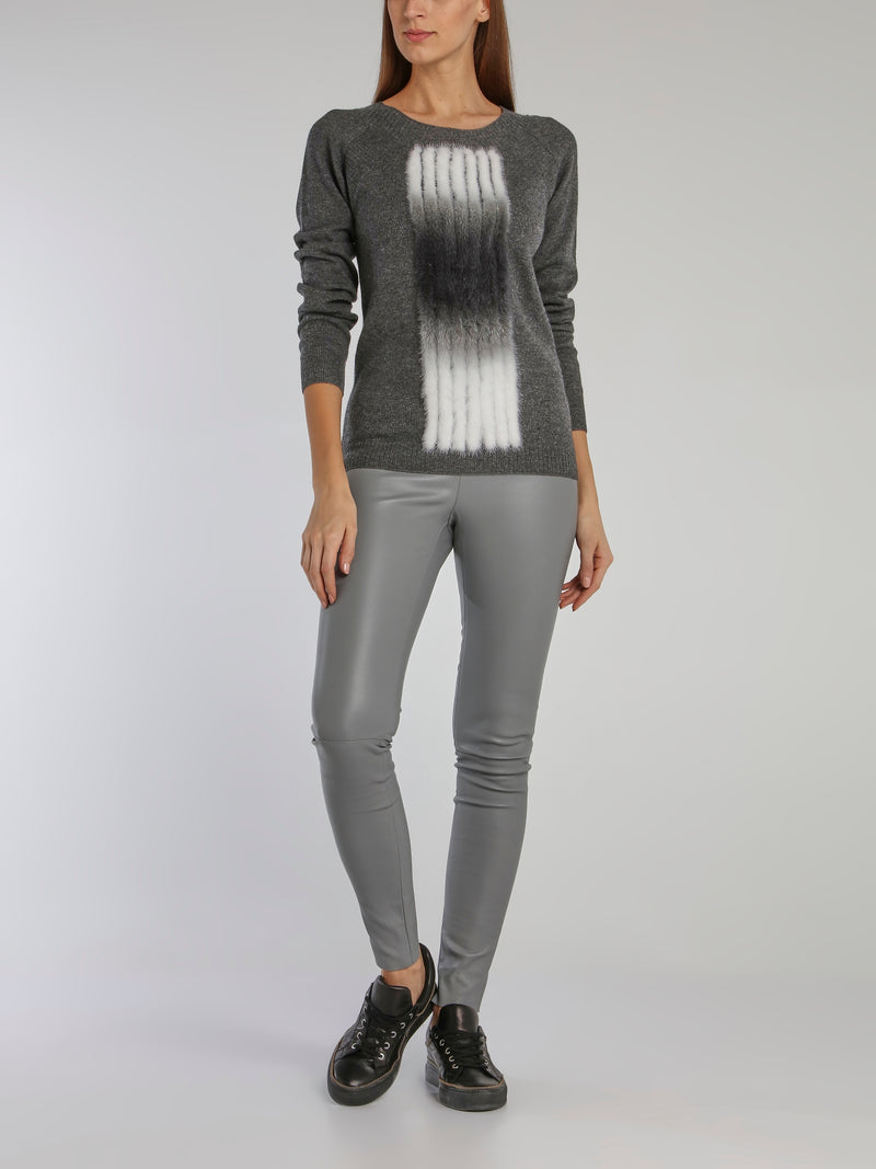 Marty Grey Fur Plastron Sweater