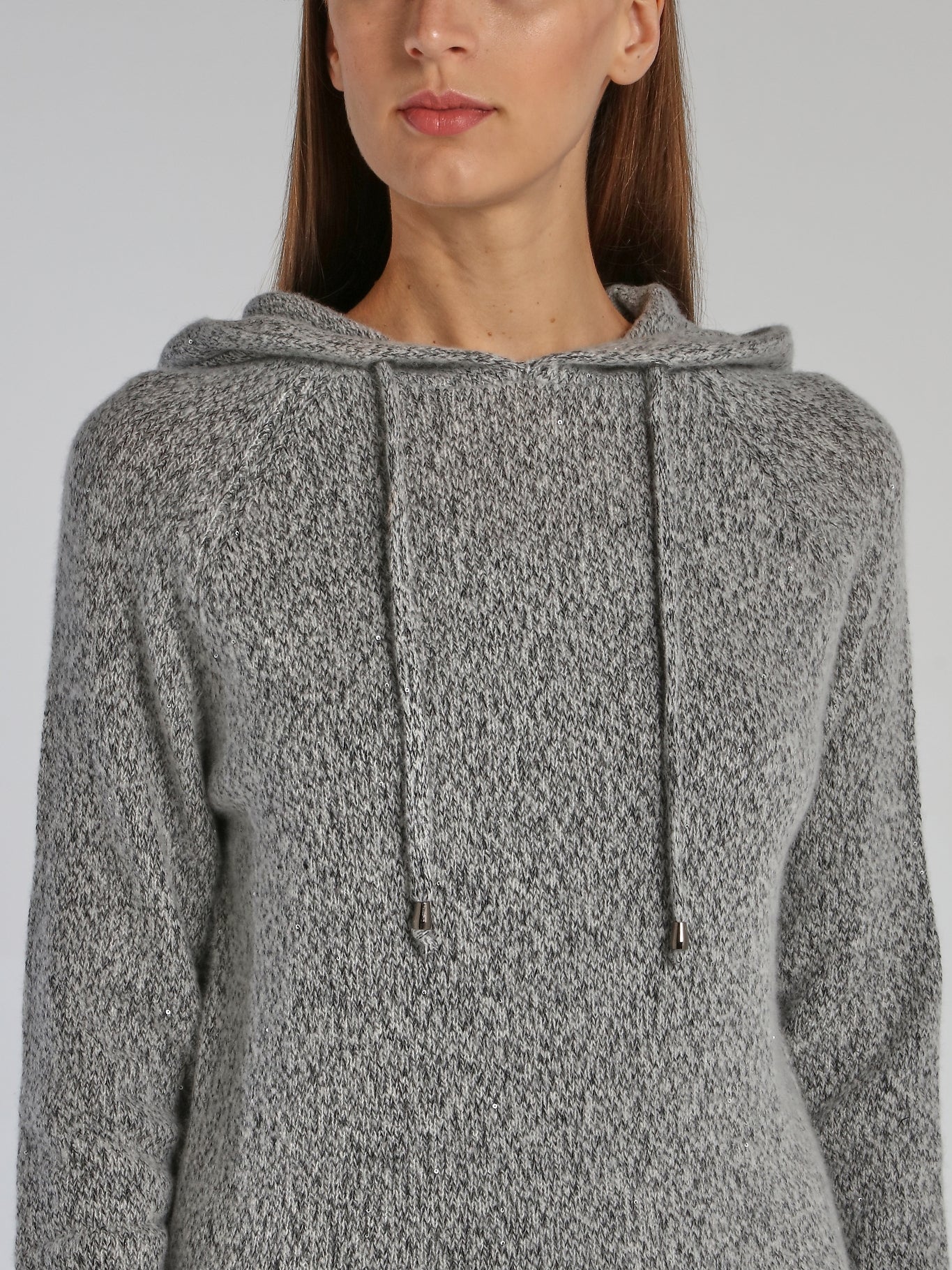 Paola Grey Knitted Hoodie Sweater