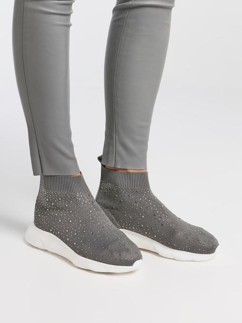 Grey Multi-Stud Sock Runner Sneakers
