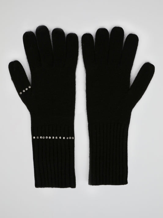 Black Strass Embellished Gloves
