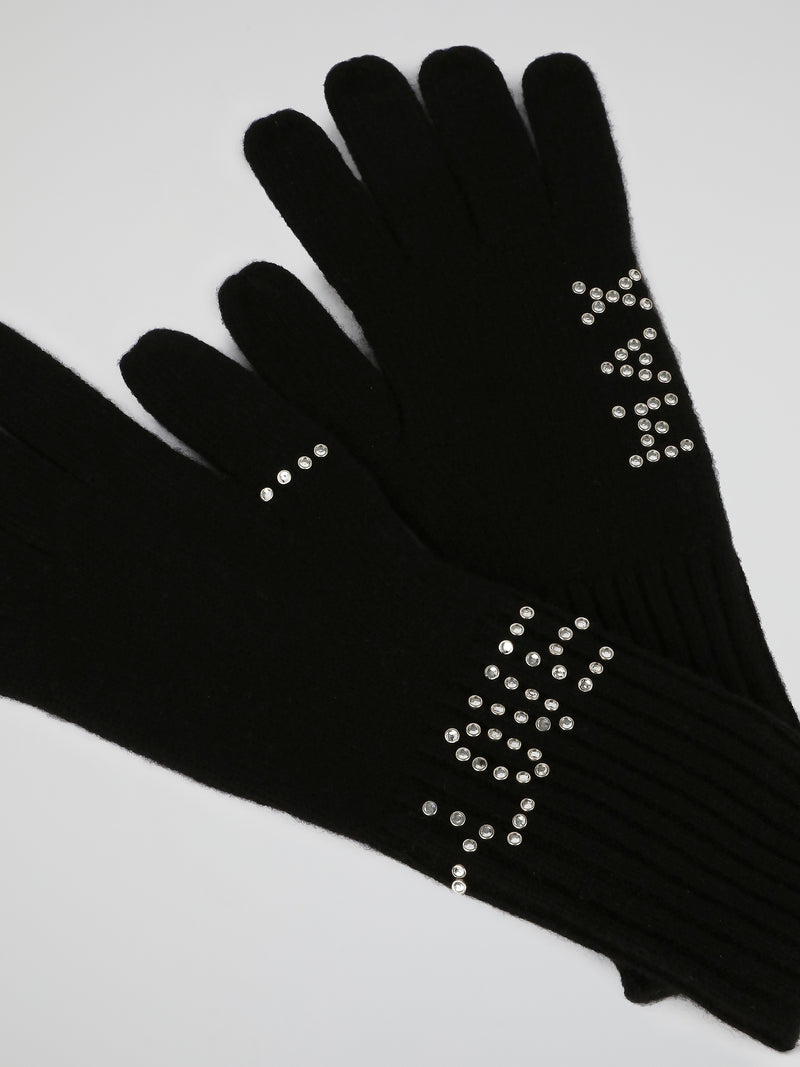 Black Strass Embellished Gloves