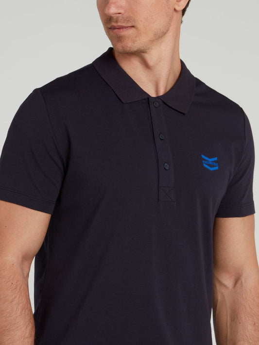 Navy Logo Chevron Knitted Polo Shirt