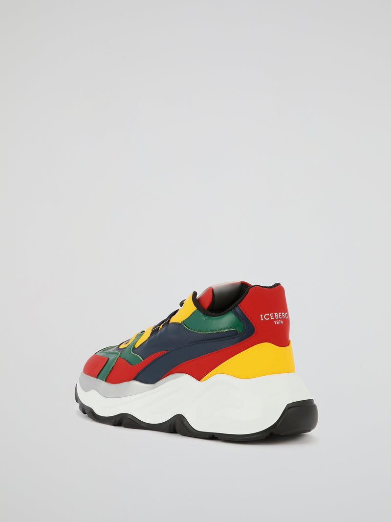 Multicolour Lace Up Leather Sneakers