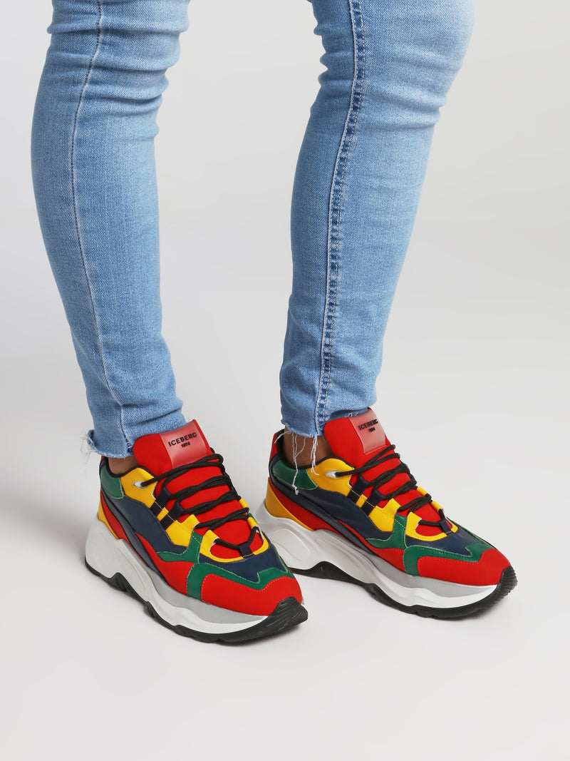 Multicolour Lace Up Leather Sneakers