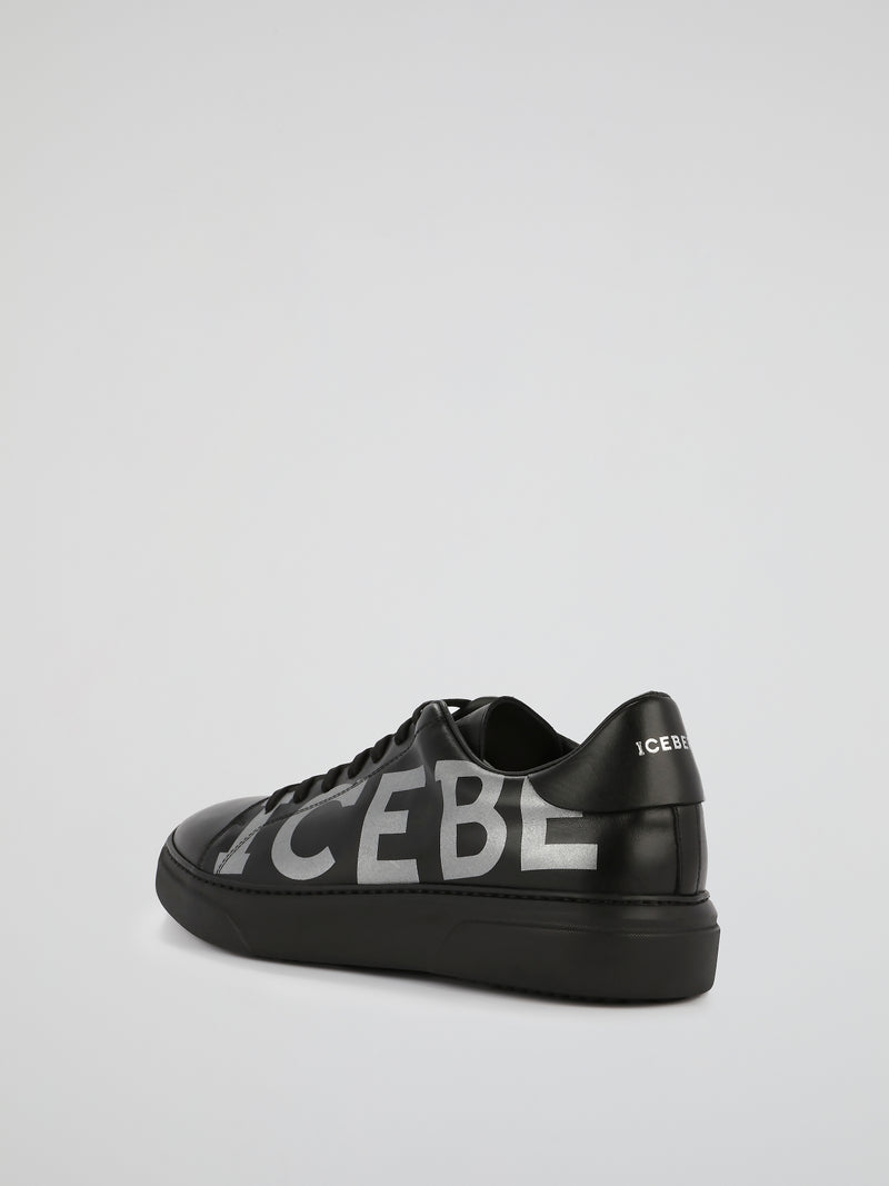 Black Logo Leather Trainers