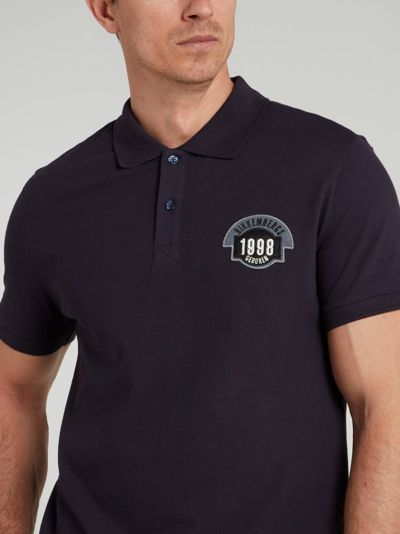 Navy Appliquéd Knitted Polo Shirt