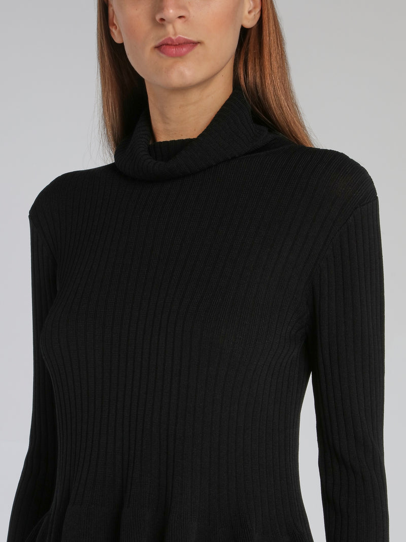 Black Cowl Neck Peplum Sweater Top