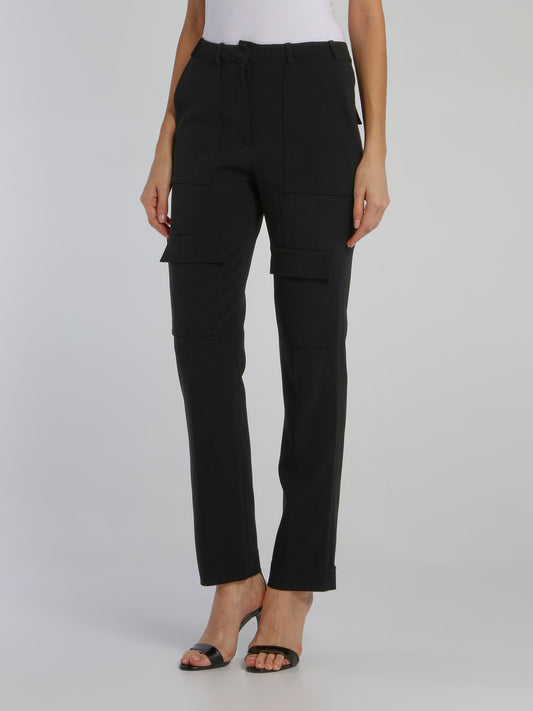 Black Patched Hip Cargo Trousers