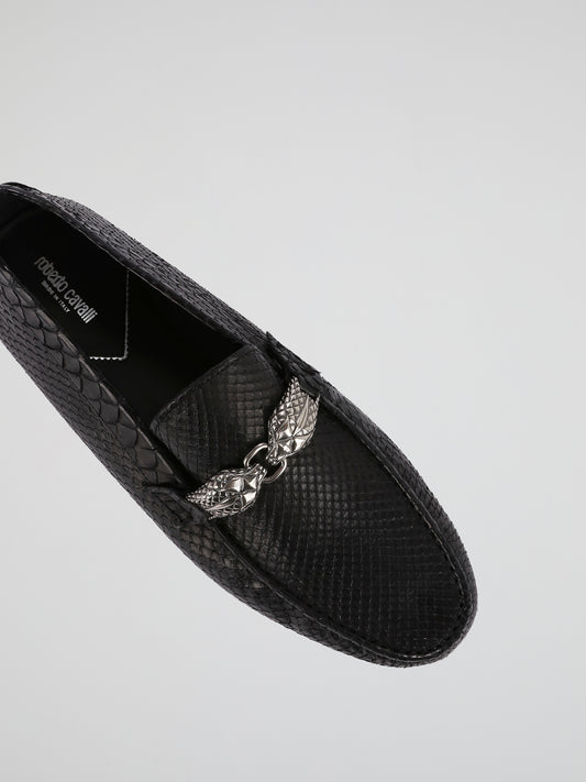 Black Reptilian Buckle Loafers
