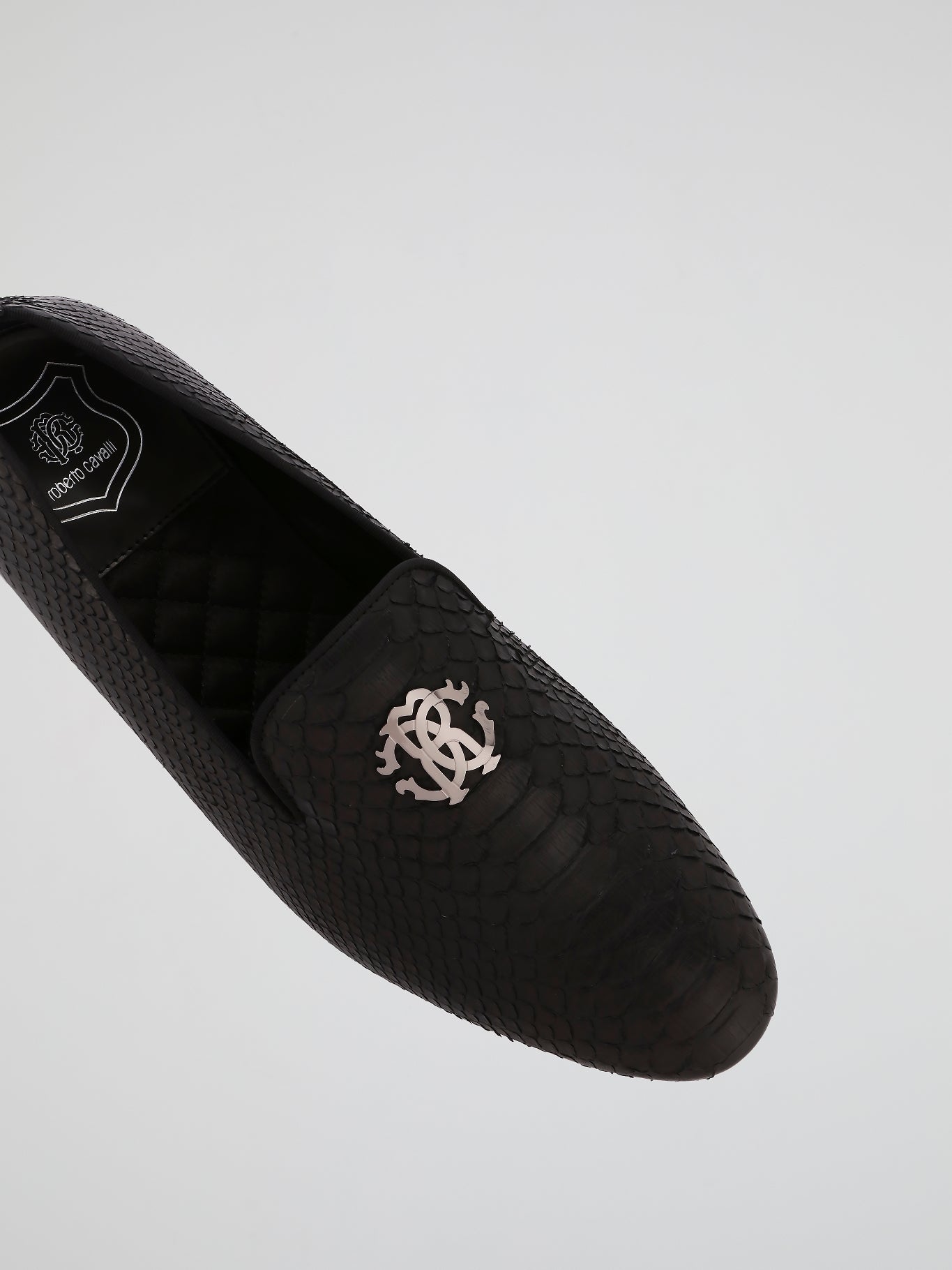 Black Contrast Monogram Reptilian Loafers