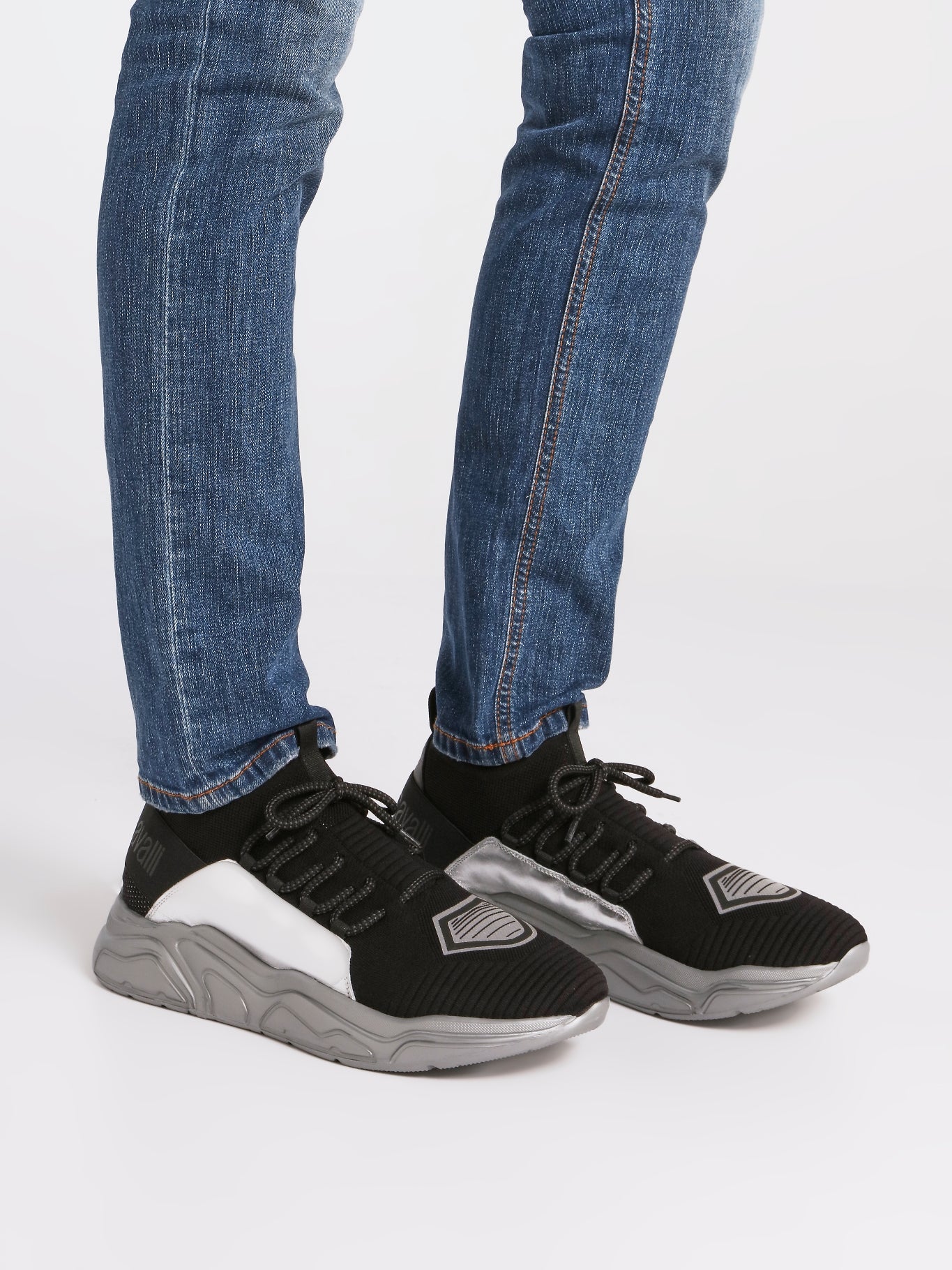 Black Mesh Panel Contrast Sneakers