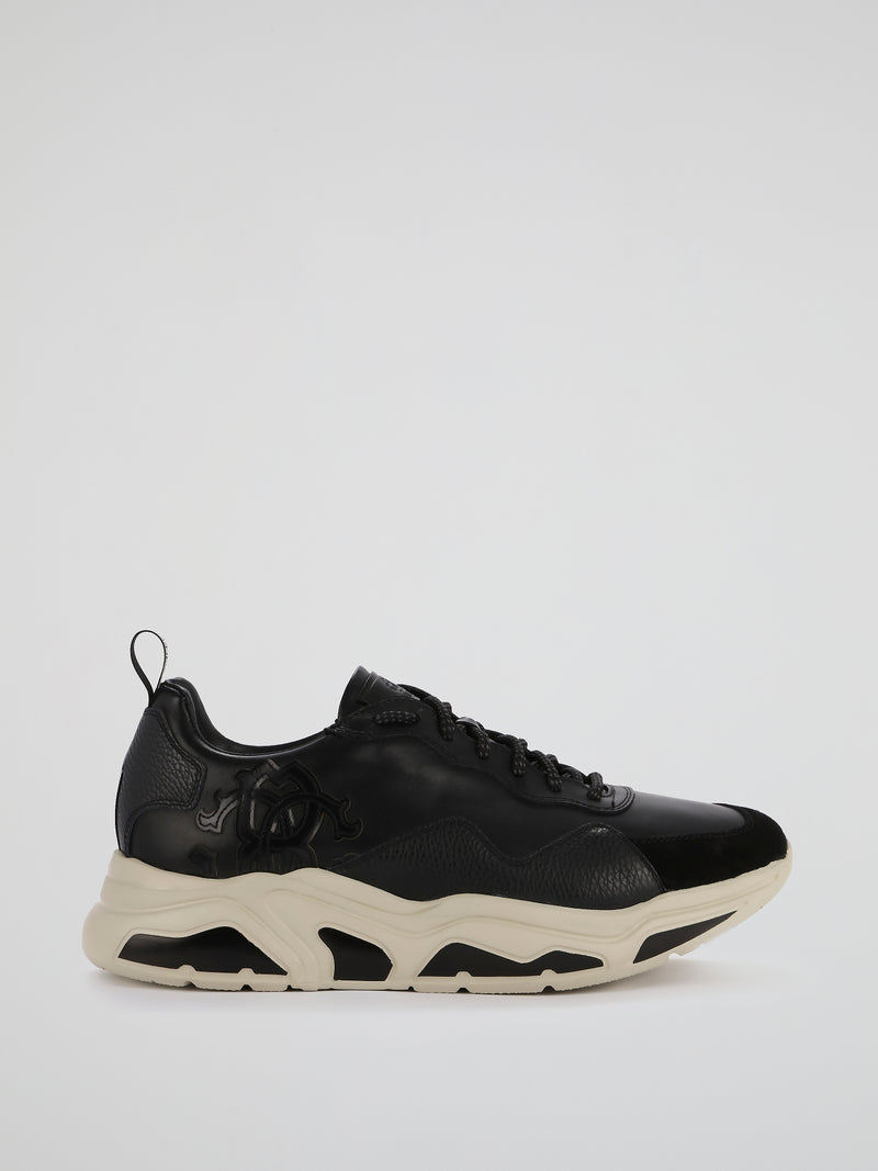 Black Contrast Sole Leather Sneakers
