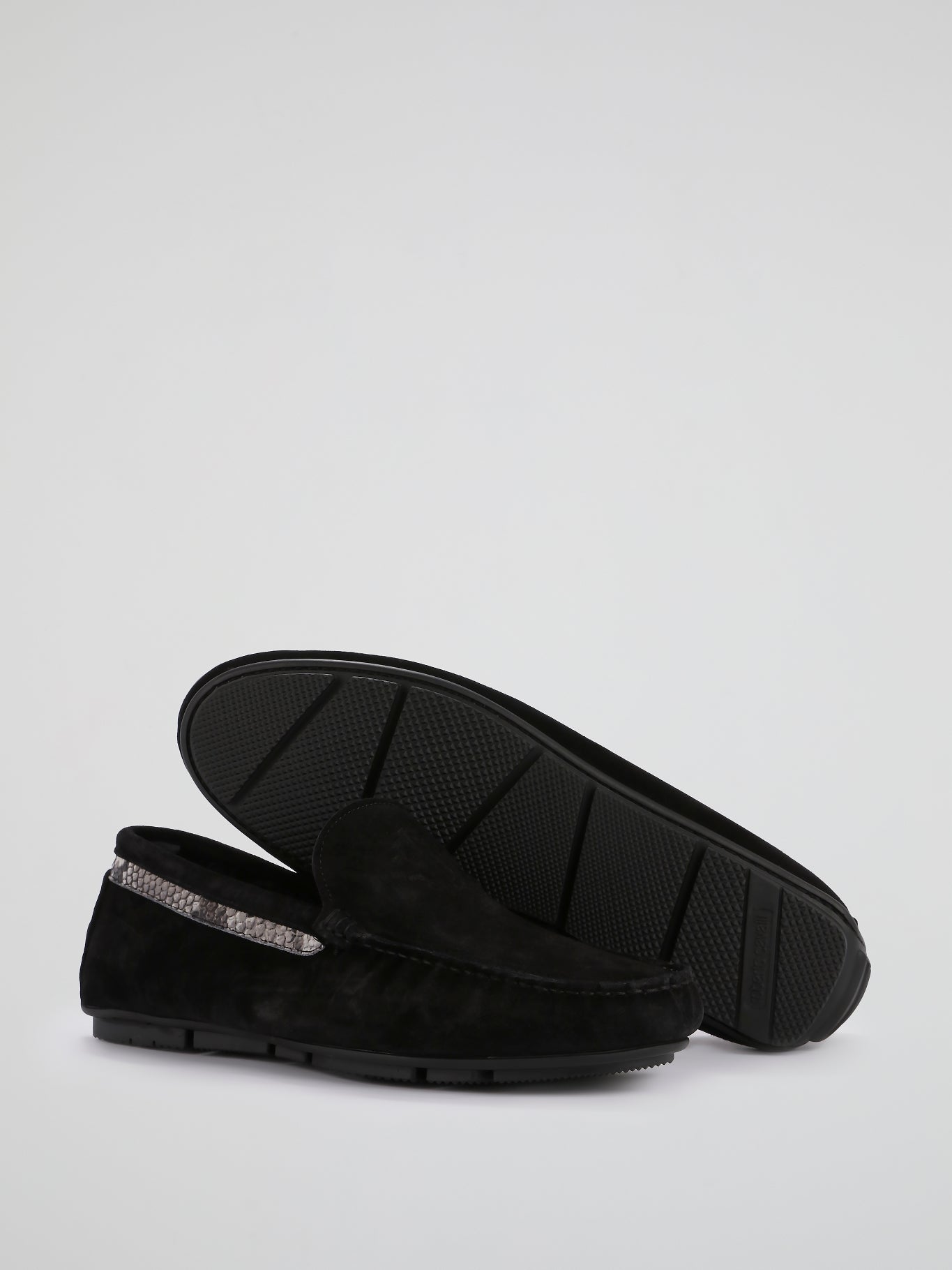 Black Snake Panel Velvet Loafers